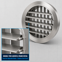 Grille d'aération ronde moderne en acier inoxydable de 200 mm, résistante à la corrosion, à double déflection avec contrôle du volume