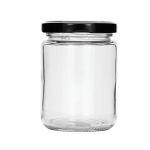 定制徽标形状212ml 180ml透明圆形短玻璃罐容器，带金属铜色，用于酱料食品 - Product Image 5