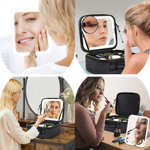 Grande trousse de maquillage carrée à double face magnétique avec lumière LED, finition bronze, <span class=keywords><strong>miroir</strong></span> de maquillage pliable et détachable, grande capacité - Product Image 6