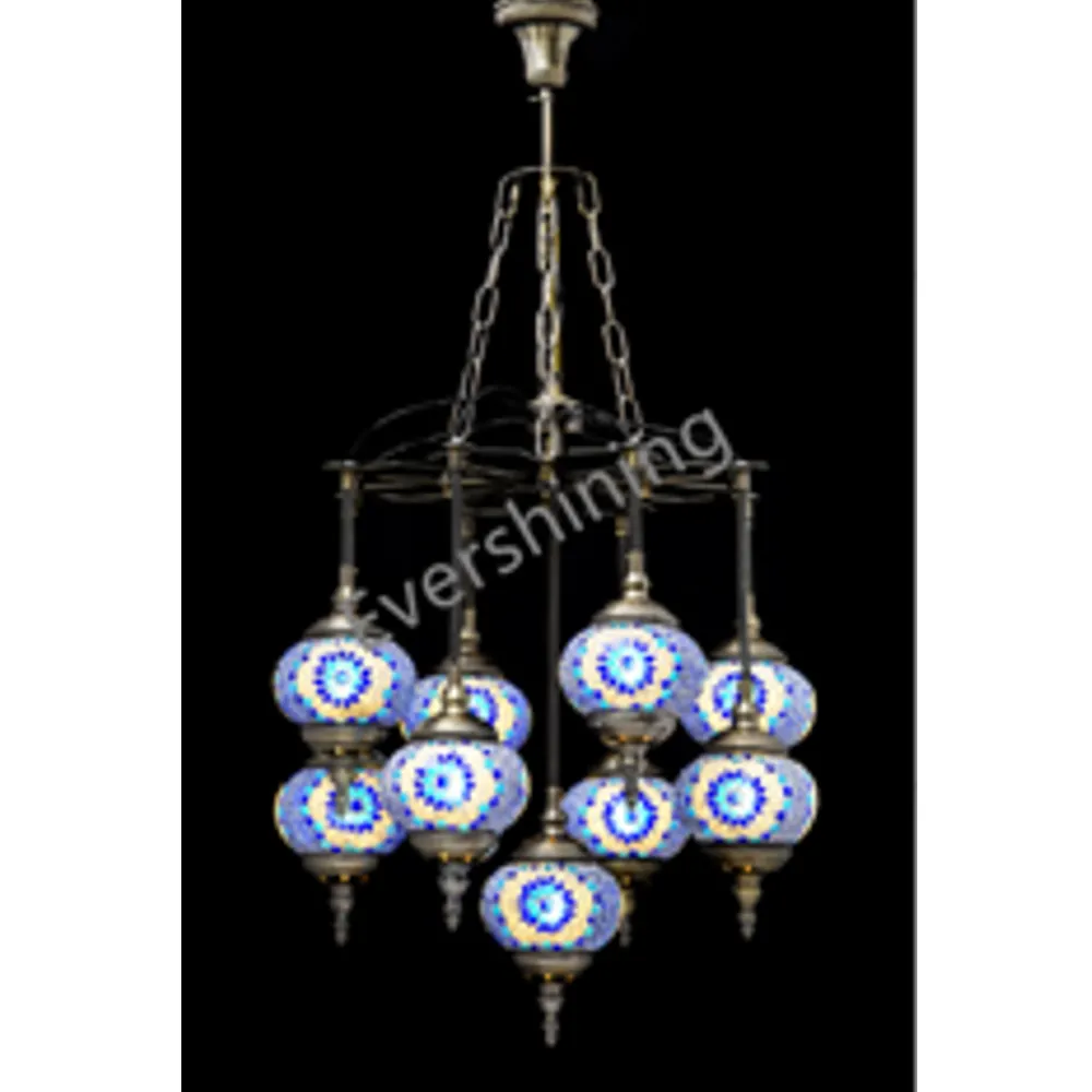 Turkish Chandelier Mosaic Lamp 9 Globe Mosaic Pendant Turkish Ceiling Hanging Light