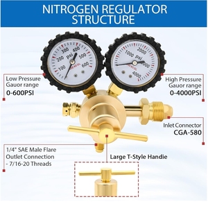 Uweld Vente à chaud Débitmètre Régulateur de <span class=keywords><strong>gaz</strong></span> d'azote CGA580 Raccord d'entrée et cylindre de raccord évasé mâle 1/4" - Product Image 4