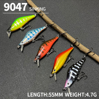 Leurre Minnow coulant 55mm 4.7g avec yeux 3D simulés, appât dur artificiel avec hameçon triple pour la pêche au bar, au bar de mer et au poisson-chat