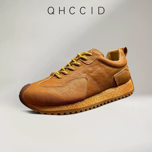 QHCCID Baskets décontractées en cuir pour hommes, marron, à talon bas, à lacets, respirantes, légères, pour usage quotidien, chaussures de skateboard - Product Image 3