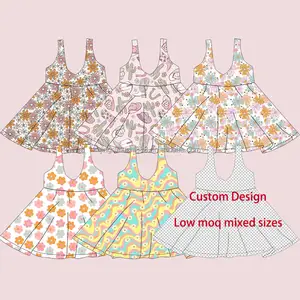 New arrivals trẻ em mùa hè không tay ăn mặc V cổ tùy chỉnh Florals mix in trẻ em Twirl Dresses