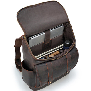 TIDING Custom Retro Style <strong>Brown</strong> Laptop Bagpack Knapsack Travelling Genuine Leather <strong>Backpack</strong> for Men - Product Image 5