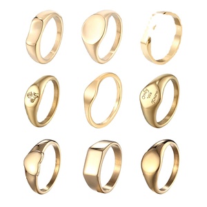 Aceworks - Juego de Anillos de Sello Grabables de Acero Inoxidable con Baño de Oro PVD de 18K para Hombre, Diseño Mixto, Regalo de Moda |   Texto Simple en Forma de Corazón/Ovalado/Cuadrado - Product Image 2