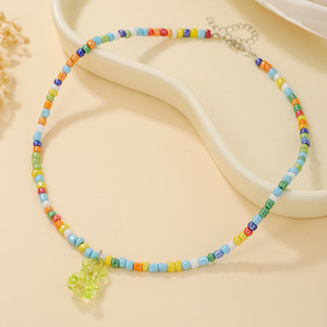 <span class=keywords><strong>Collana</strong></span> di perle di miglio di vetro da 4mm <span class=keywords><strong>con</strong></span> <span class=keywords><strong>collana</strong></span> <span class=keywords><strong>con</strong></span> ciondolo orsetto gioielli fai da te stile ragazza carina perline gioielli - Product Image 5