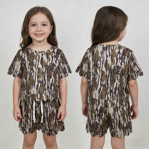 GSSO3226 rts Little Active Girl Grey camo Print ชุดลำลองแขนสั้นสำหรับเด็กขายส่งชุดเด็กทรงสแกลลอป - Product Image 5