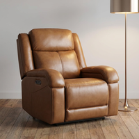 Fauteuil inclinable électrique ergonomique en cuir véritable Watson Whitely avec coussin de dossier Wall Hugger et ports de charge - Marron Selle