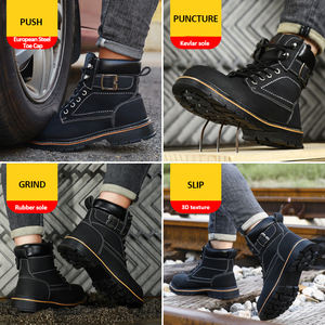 أحذية سلامة مريحة ومقاومة للماء للعمل، بوت للكاحل من الجلد الطبيعي للرجال بمقدمة فولاذية، أحذية عمل للجنسين - Product Image 6