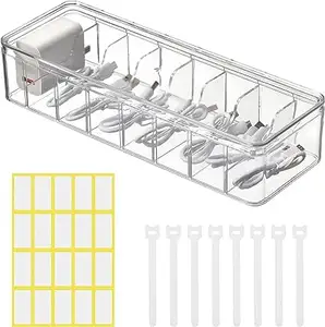 New Portable Clear Acrylic Rectangle Data Cable Storage Box With Lid Plastic Data line Storage organizer