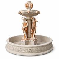 Fuente de jardín exterior con figuras clásicas y elemento acuático, de mármol Rosa Nublado, para plaza.