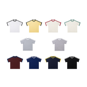 Camiseta de Manga Corta con Cuello Redondo y Tres Rayas, Estilo Americano, Resistente, 260G, Unisex, Mezcla de Algodón, Absorbente de Humedad, Raglán, Color Block - Product Image 5