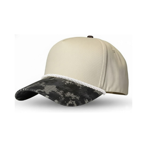 Casquettes de baseball structurées à 5 panneaux bicolores en gros, impression numérique camouflage, visière incurvée, snapback, casquettes vierges avec cordon pour la course à pied - Product Image 4