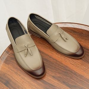 Mocassins de travail pour hommes en cuir pleine fleur rétro, style kangourou japonais, à bout carré, à lacets, rehaussés, décontractés - Product Image 4