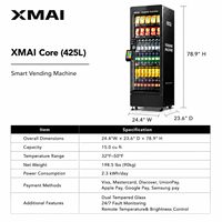 Máquina Expendedora Comercial XMAI 425L con Visión Artificial y Pantalla LED, Pago con Tarjeta 4G LTE para Oficina/Gimnasio/Hotel, Snacks y Bebidas Frías