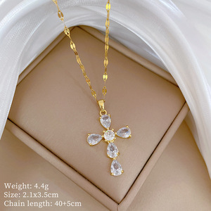 Collar de Moda Cristiano con Colgante de Cruz en Cadena O de Acero Inoxidable Chapado en Oro de 18K con Circonitas Cúbicas Coloridas <span class=keywords><strong>para</strong></span> Mujer - Product Image 5