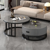Offres promotionnelles : Ensemble de tables basses modernes gigognes en acier inoxydable avec plateau en dalle de roche, extensibles et avec rangement, pour salon