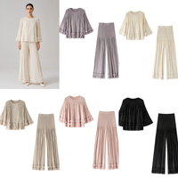 Ensemble Tunique Plissée Crème de Luxe et Pantalon Large pour Femme, Brodé avec Ourlet Festonné, Tenue Modeste Deux Pièces, Vente en Gros, Nouveauté Boutique