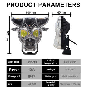 Projecteur LED Moto en Forme de Taureau, Double Couleur Jaune et Blanc, 18W, 2 Lentilles, Phare Antinébuleux Avant pour Moto et Vélo - Vente Flash - Product Image 3