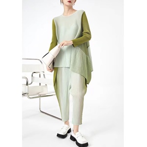 Conjunto de dos piezas plisado para <span class=keywords><strong>mujer</strong></span>, camisa informal, pantalones de pierna ancha y cintura alta, traje elegante de <span class=keywords><strong>oficina</strong></span>, <span class=keywords><strong>2022</strong></span> - Product Image 4