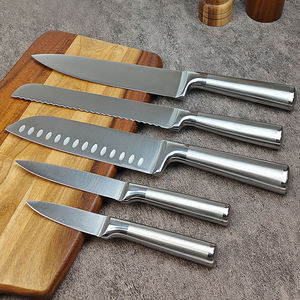 Ensemble de couteaux de cuisine en acier inoxydable à 6 pièces avec manches en acier inoxydable et lames en acier inoxydable, avec bloc à couteaux en bois d'acacia - Product Image 5