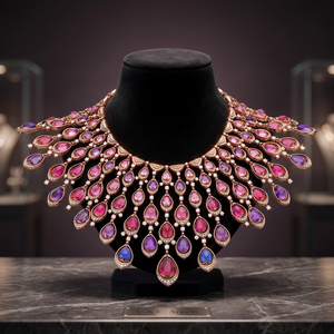 Collier ras du cou en cristal plaqué or rose pour femmes, bijoux de luxe pour fête - Product Image 2