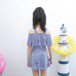 Traje de Baño de Una Pieza para Niñas Baiya, Estilo Vestido a Rayas, Secado Rápido, Alta Elasticidad, 8-12 Años - Product Image 3