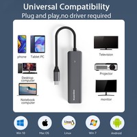 Hub adaptateur USB-C 5 en 1 vers HDTV 4K, USB 3.0, charge PD, station d'accueil multifonction, aluminium