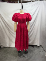 TAOP&ZA Nouvelle Collection Été 2026 – Robe Longue Midi Chic et Élégante à Col Rond, Manches Courtes Bouffantes, Coupe Ajustée, Couleur Unie 10605