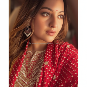 Conjunto Sharara de mujer de color rojo Sonakshi Sinha para bodas inspirado en el estilo de actriz - Product Image 1