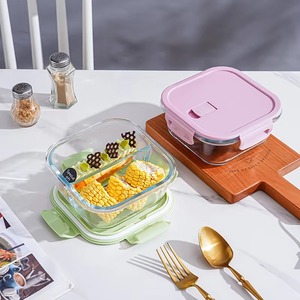 Portion en verre chauffée boîte à lunch micro-ondes stockage des aliments hermétique école déjeuner conteneur pour enfants multi-capacité - Product Image 3
