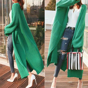Cardigan en tricot épais surdimensionné pour <span class=keywords><strong>femme</strong></span>, manteau pull mi-<span class=keywords><strong>long</strong></span> à manches longues en mélange de viscose - Product Image 2