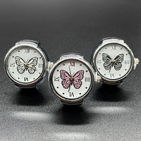 Jam Tangan Cincin Quartz HOVANCI Mini Stainless Steel Bulat Elastis Adjustable Model Kupu-kupu untuk Pernikahan dan Hari Valentine