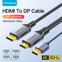 Câble HDMI vers DP unidirectionnel Mindpure avec alimentation USB, 4K 60Hz, 2K 144Hz, puce CS5801AN pour ordinateur portable, console vers moniteur DP