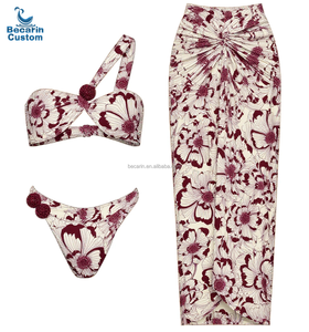 ชุดว่ายน้ำบิกินี่แฟชั่นลายพิมพ์ชายหาดฤดูร้อน 3 ชิ้น กระโปรงยาวเซ็กซี่สำหรับผู้หญิง ขายดี รับผลิตตามแบบ OEM - Product Image 3