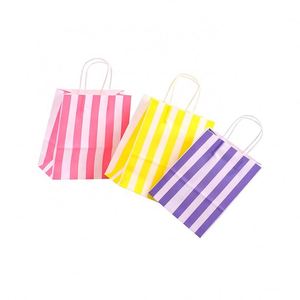 Wholesales Stripes Kraft Paper <b>Carrier</b> <b>Bag</b> with Round Rope Handle <b>for</b> Craft Boutique Dessert Food Gift <b>Storage</b> Packaging <b>Bags</b> - Product Image 5