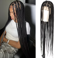 Perruque complète à dentelle non collée, la plus vendue, avec trois tresses, cheveux longs en fibre chimique, tressage au crochet teint SM9333