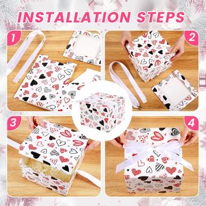 Cajas de Regalo con Estampado de Corazón <span class=keywords><strong>para</strong></span> el Día de San Valentín, con Tapa y Cinta, <span class=keywords><strong>para</strong></span> Regalos de San Valentín, Aniversarios, Recuerdos de Fiesta Nupcial (Blanco) - Product Image 3