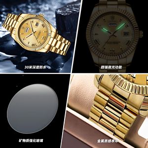 Binbond Men's Quartz Watch Gold Stainless Steel Band Date Display Water Resistant 30M Analog Dial Business Wristwatch - Product Image 4