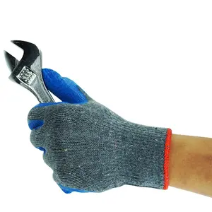 Factory Industrial Safety Anti Slip Cotton Polyester Blend Blue Rubber Grip Latex Coated Garden Work Gloves Guantes