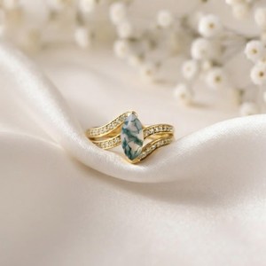 Bagues fines de style bohème en argent sterling plaqué or 18 carats avec agate verte naturelle de forme marquise, prix d'usine personnalisé - Product Image 5