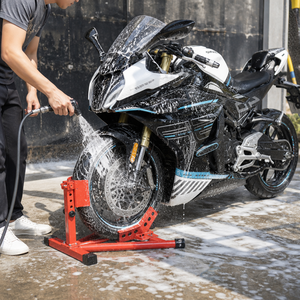 Support de <span class=keywords><strong>roue</strong></span> avant de <span class=keywords><strong>moto</strong></span> réglable en hauteur <span class=keywords><strong>pour</strong></span> transport, <span class=keywords><strong>remorque</strong></span>, stationnement, berceau en acier en forme de U, rouge, robuste - Product Image 2