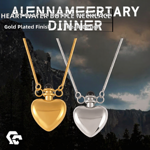 Pendentif romantique en forme de cœur, design bouteille d'eau miniature, en acier inoxydable plaqué or 18 carats, avec glaçure colorée et poids, pour anniversaire - Product Image 5