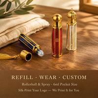 Flacon de parfum vide en verre octogonal plaqué or 6 ml, personnalisé OEM ODM, en gros, avec applicateur roll-on, bâtonnet de trempage et pulvérisateur coloré
