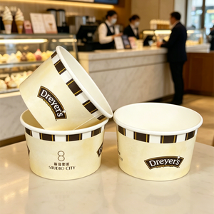 Logo personalizzato 8oz 250ml usa e getta ciotola di carta Kraft per uso alimentare tazza di Yogurt PE coperchi a parete singola per tagliatelle <span class=keywords><strong>gelato</strong></span> <span class=keywords><strong>artigianale</strong></span> - Product Image 3