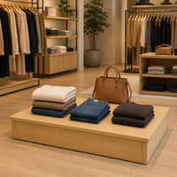Base de présentation en bois clair écologique sur mesure pour table basse large à surface stratifiée en mélamine pour vêtements