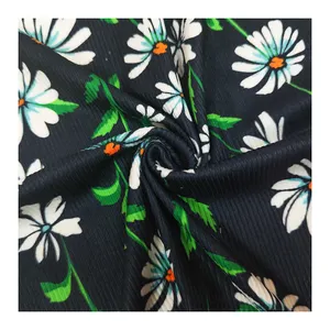 China Factory Custom Breathable Polyester Spandex Knitted 2*2 Jersey Rib Elasticated Floral Knit Fabric