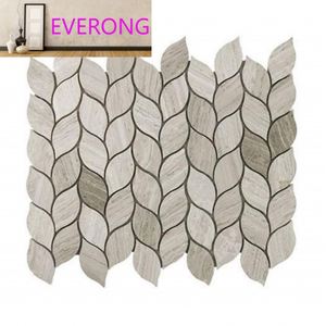 Gạch lát mosaic đá cẩm thạch mài bóng thiết kế gỗ hiện đại 340x310mm, đá tự nhiên, dày 7mm, dùng trang trí tường nội ngoại thất cho phòng. — ảnh 1