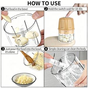 Hachoir alimentaire portable en gros d'usine 250ML, trancheuse alimentaire rechargeable USB pour ail, oignon, légumes, piment, gingembre pour la maison et le camping - Product Image 3